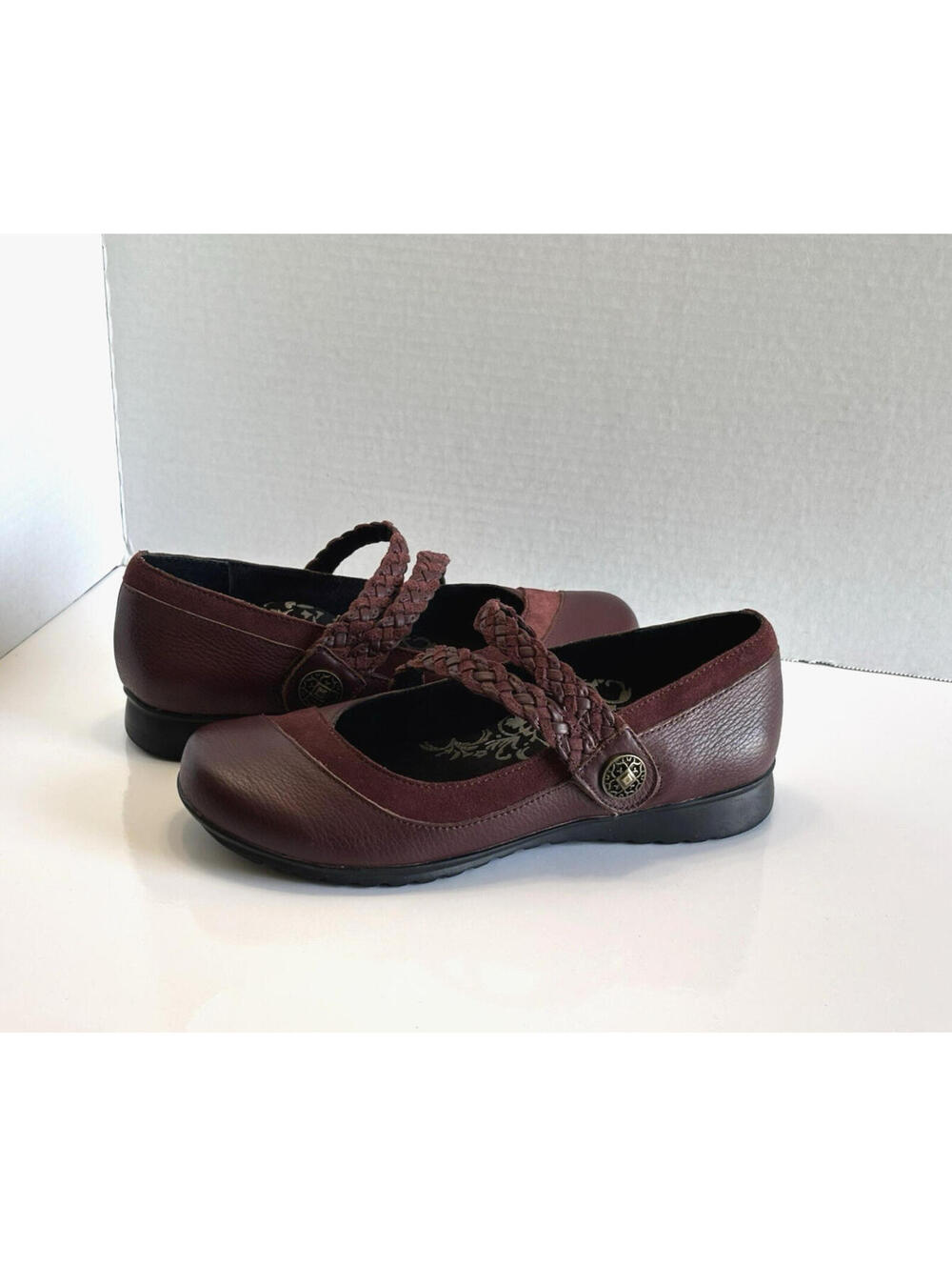 Aetrex Ada Braided Mary Jane Shoes Women's Sz 7 Burgundy Leather Casual Comfort